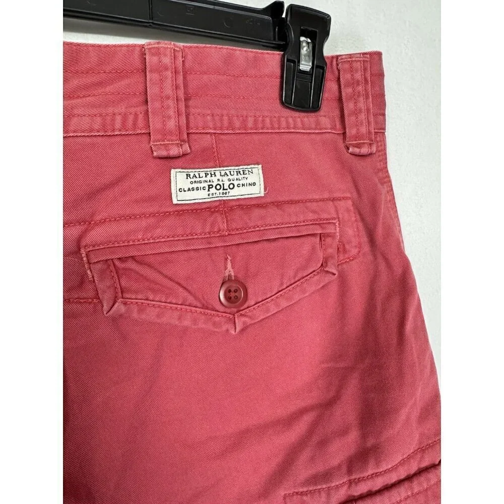 Vintage Polo Ralph Lauren Shorts Mens 36 Coral Pink Red Cargo Military Y2K Baggy